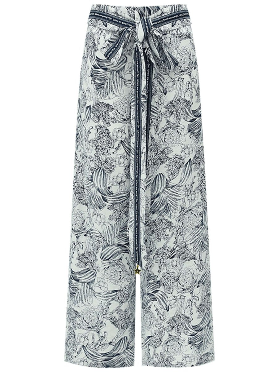 Breezy Floral Wide-Leg Tie-Waist Pants