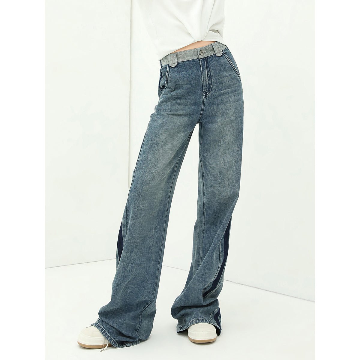 Washed Denim Flared Jeans