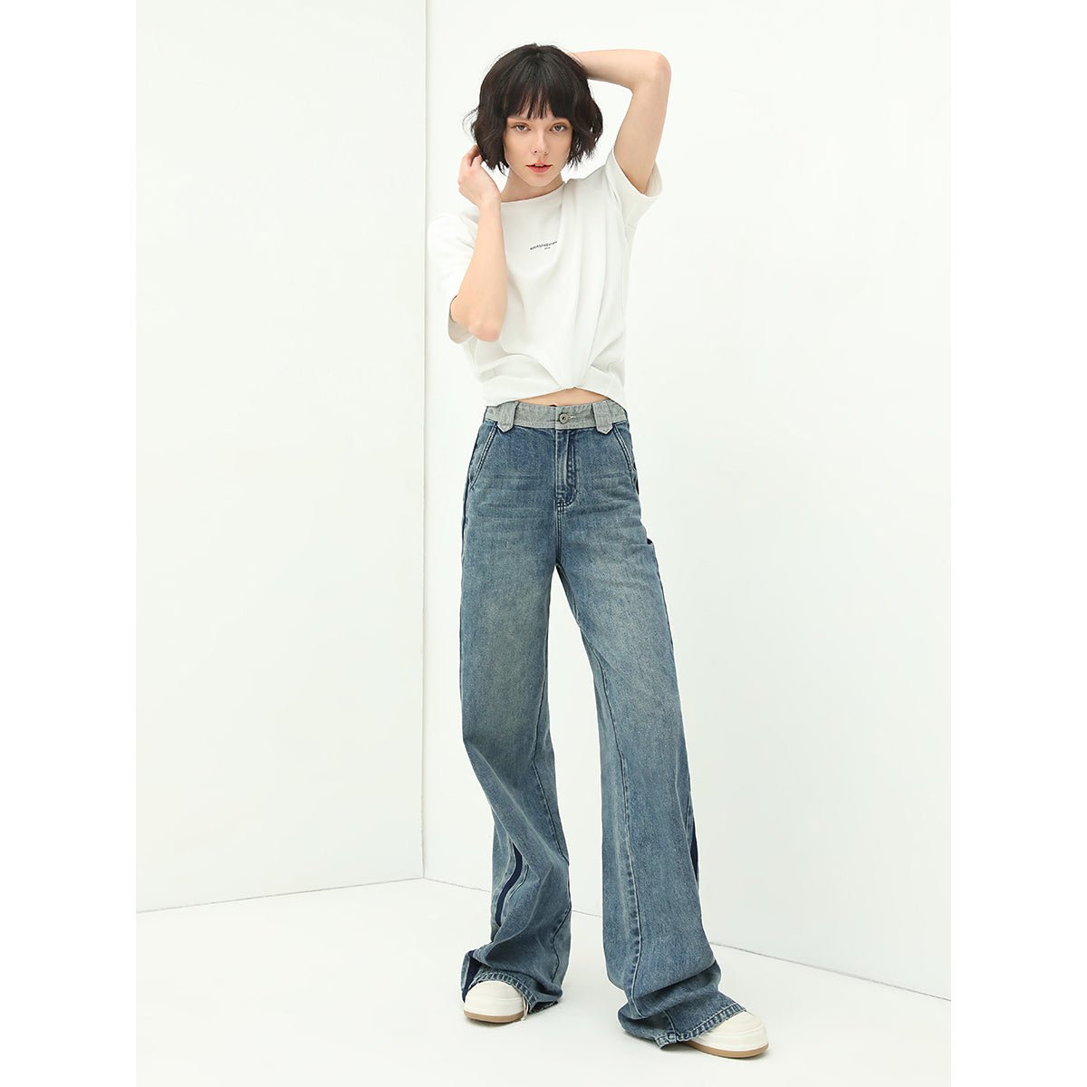 Washed Denim Flared Jeans